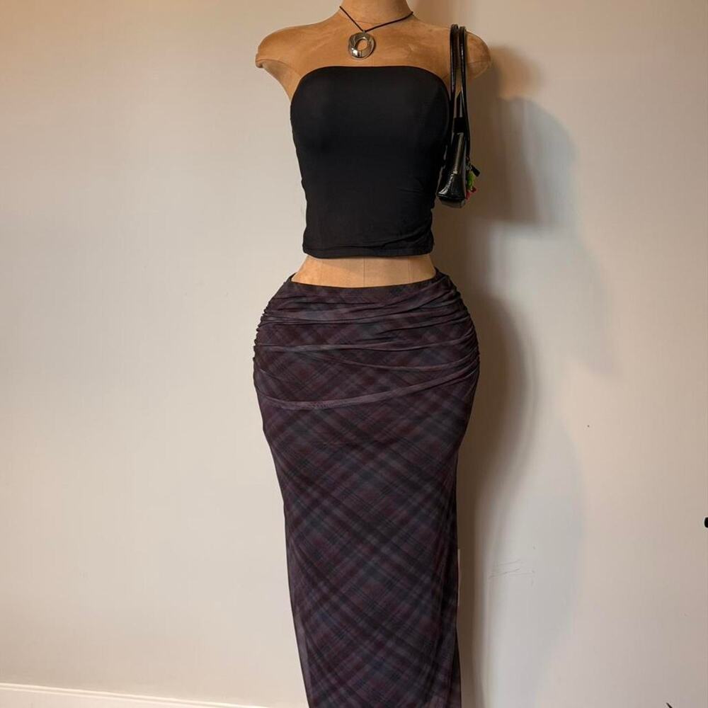 Black purple plaid maxi